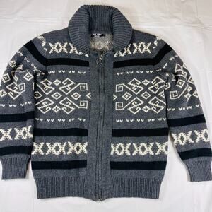 Paul Jones Men’s Curling Sweater Zip Up Shawl Collar Gray Geometric Knit Cardiga